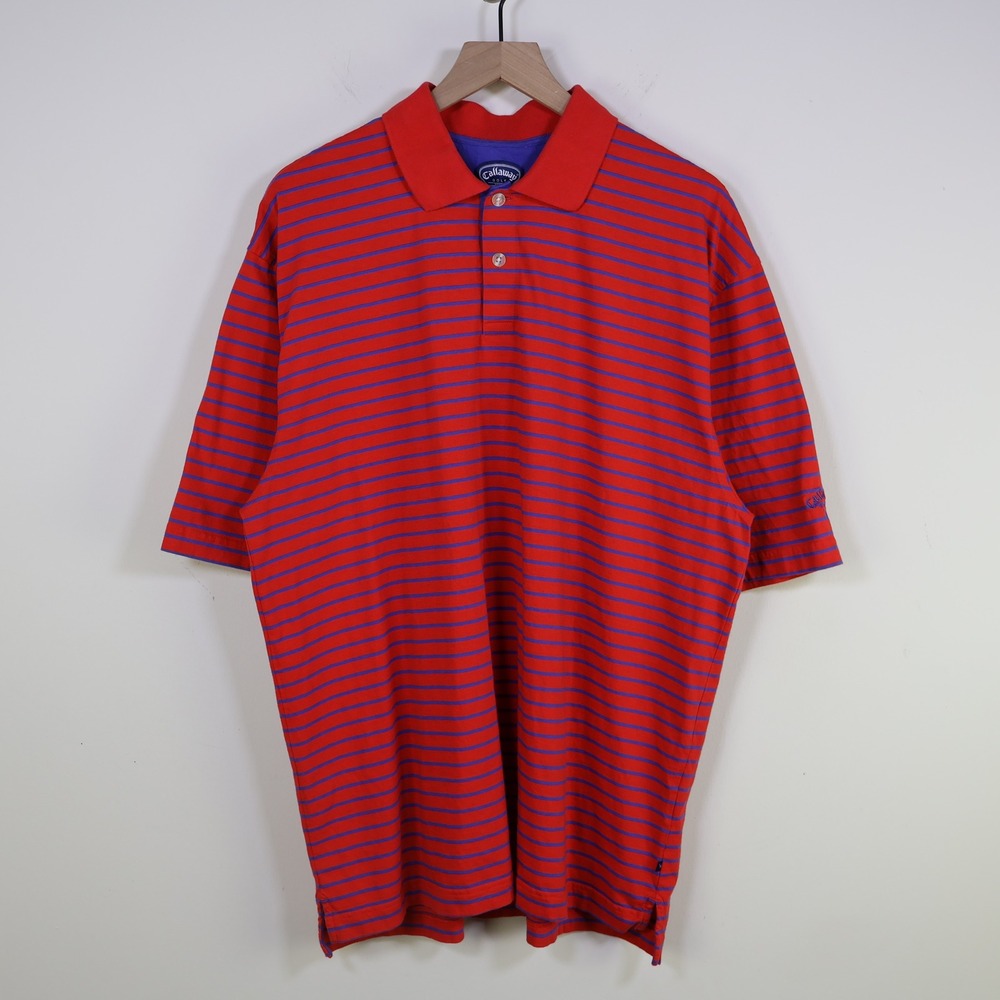 Callaway Golf Sport Polo Shirt Large Striped Red Blue Cotton